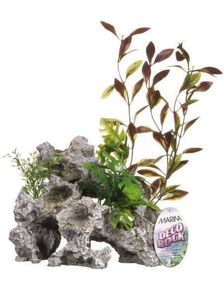 Decoración Rock - Roca Con Plantas Grande