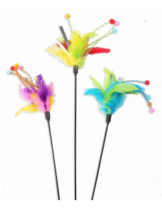 Caña Multicolor Gatos Pawise Plumas 50cm
