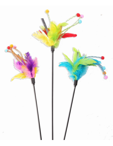 Caña Multicolor Gatos Pawise Plumas 50cm
