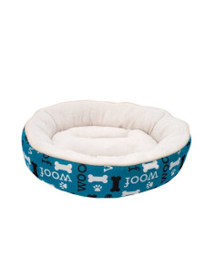 Cama Woof Redonda Blanco Azul 53 Cm