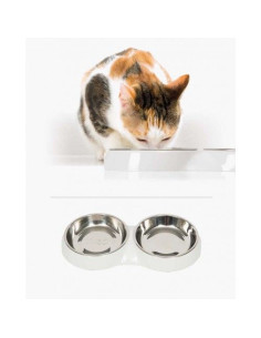 Comedero Doble Acero Inox.200ml  Blanco