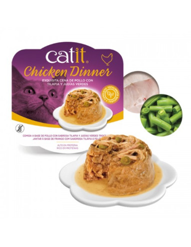 Catit Dinner Pollo con Tilapia&Judias Verdes, 80g
